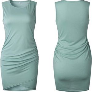 Crew Neck Ruched Sleeveless Tank Bodycon Dress